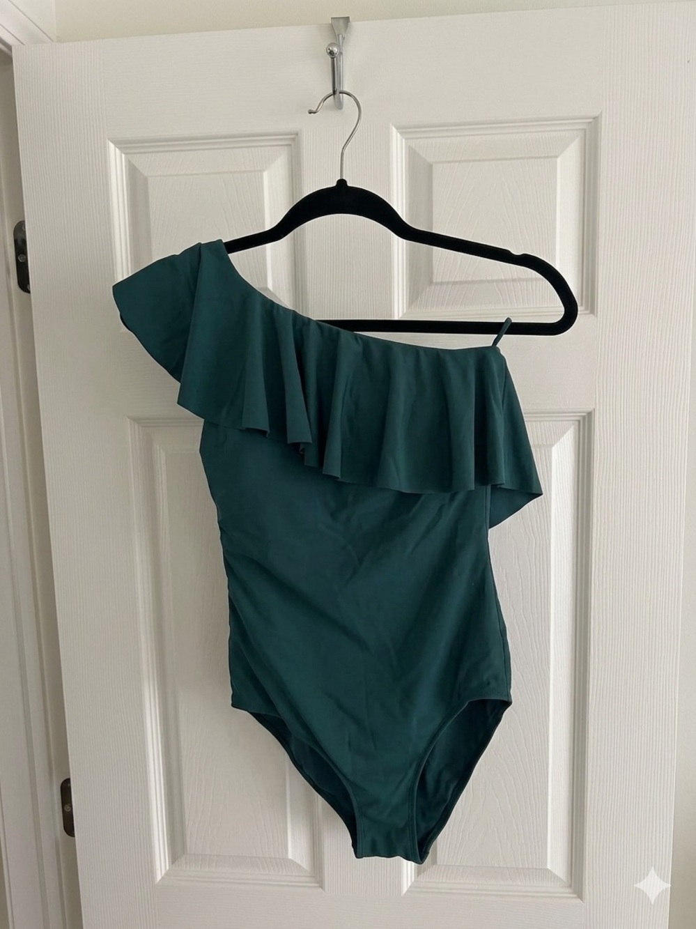 One-Shoulder Ruffle Women’s Swimsuit in Deep Teal